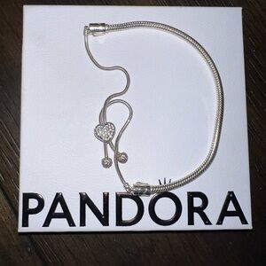 Pandora Silver Bracelet with Heart Charms (Limited edition)